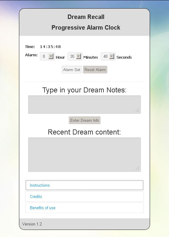 Dream Recall Progressive Alarm Clock app prototype screenshot 